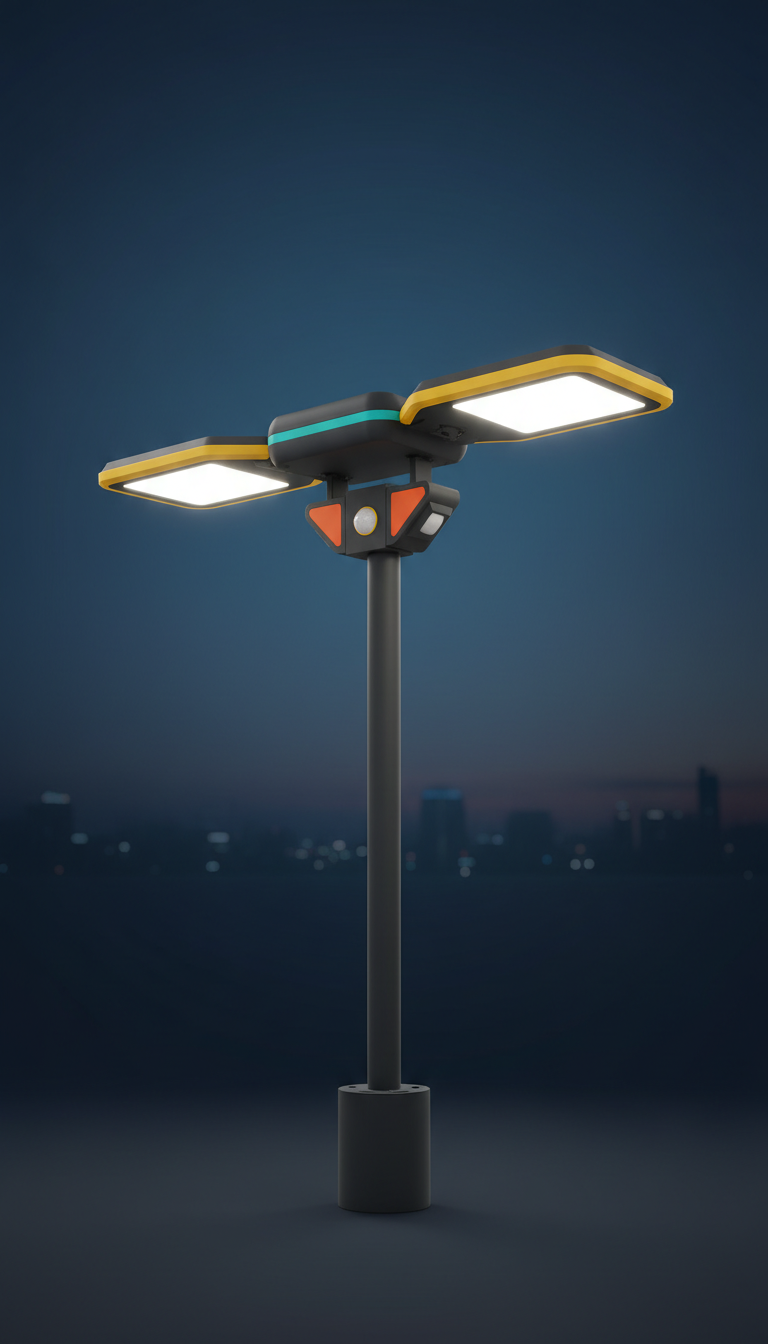 Dual-head commercial solar light for broad coverage
