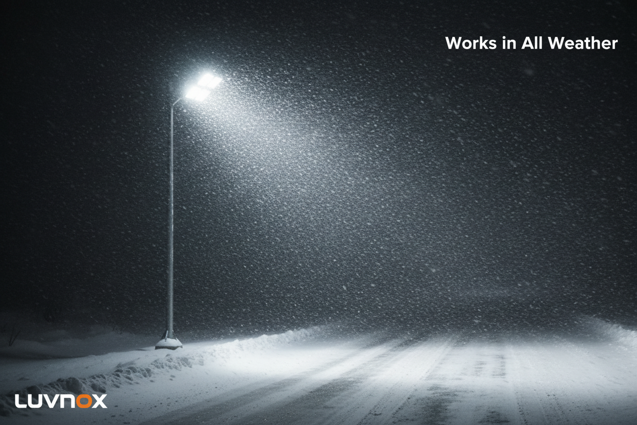 LUVNOX Solar Street Light working in heavy blizzard snowstorm