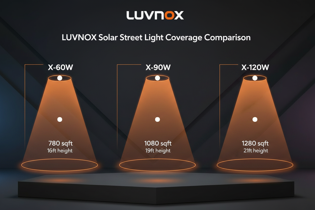 LUVNOX X-60W 780sqft, X-90W 1080sqft, X-120W 1280sqft coverage area comparison