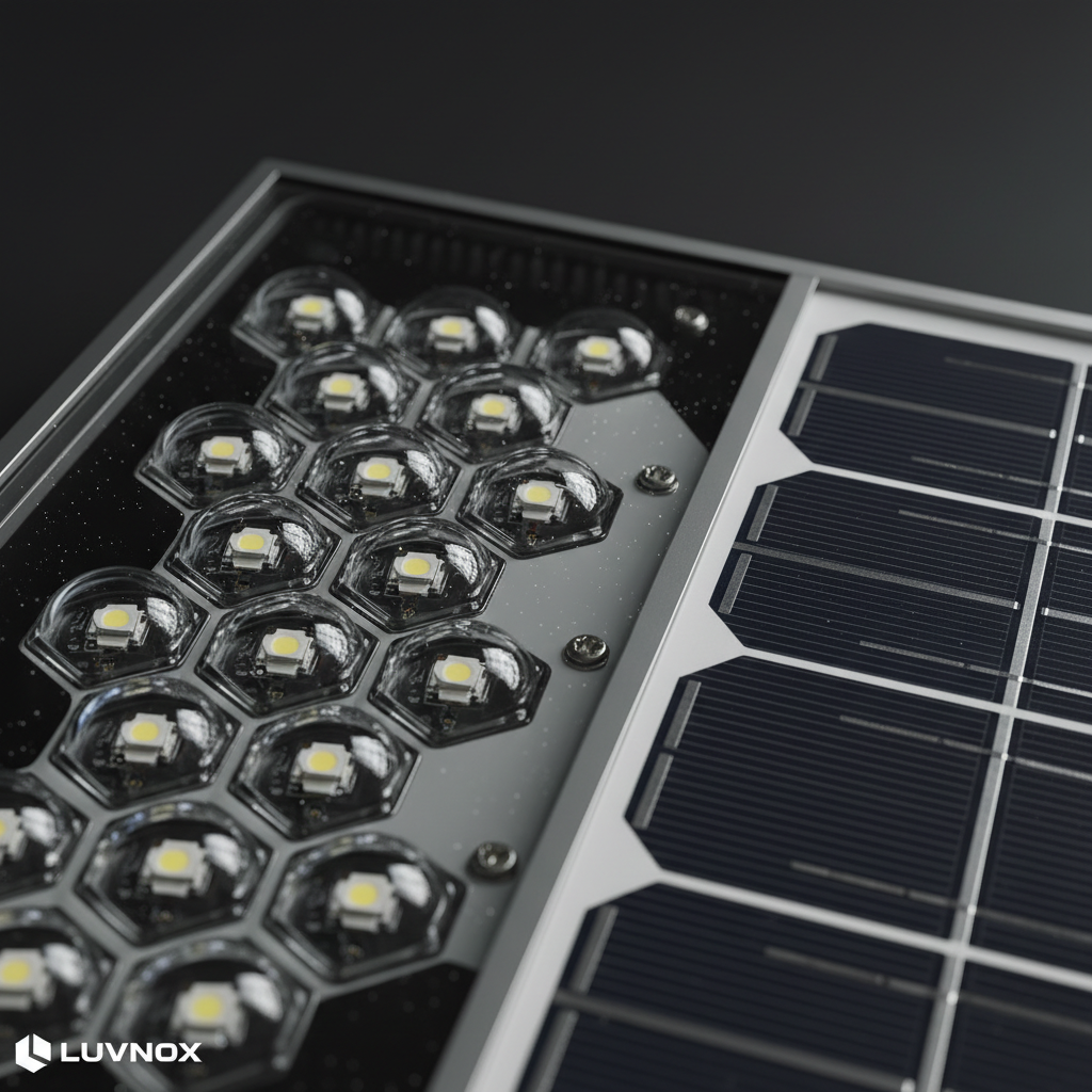 LUVNOX Solar Street Light LED chip and solar panel close-up detail