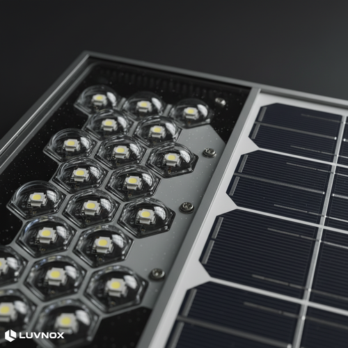 LUVNOX Solar Street Light LED chip and solar panel close-up detail